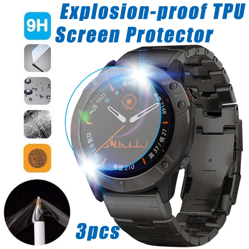 OTOKY 3PC explosieveilige TPU Screen Protector Film Voor Garmin FENIX 6X Pro Solar Fenix 6X Pro Solar smartWatch 9H hardheid