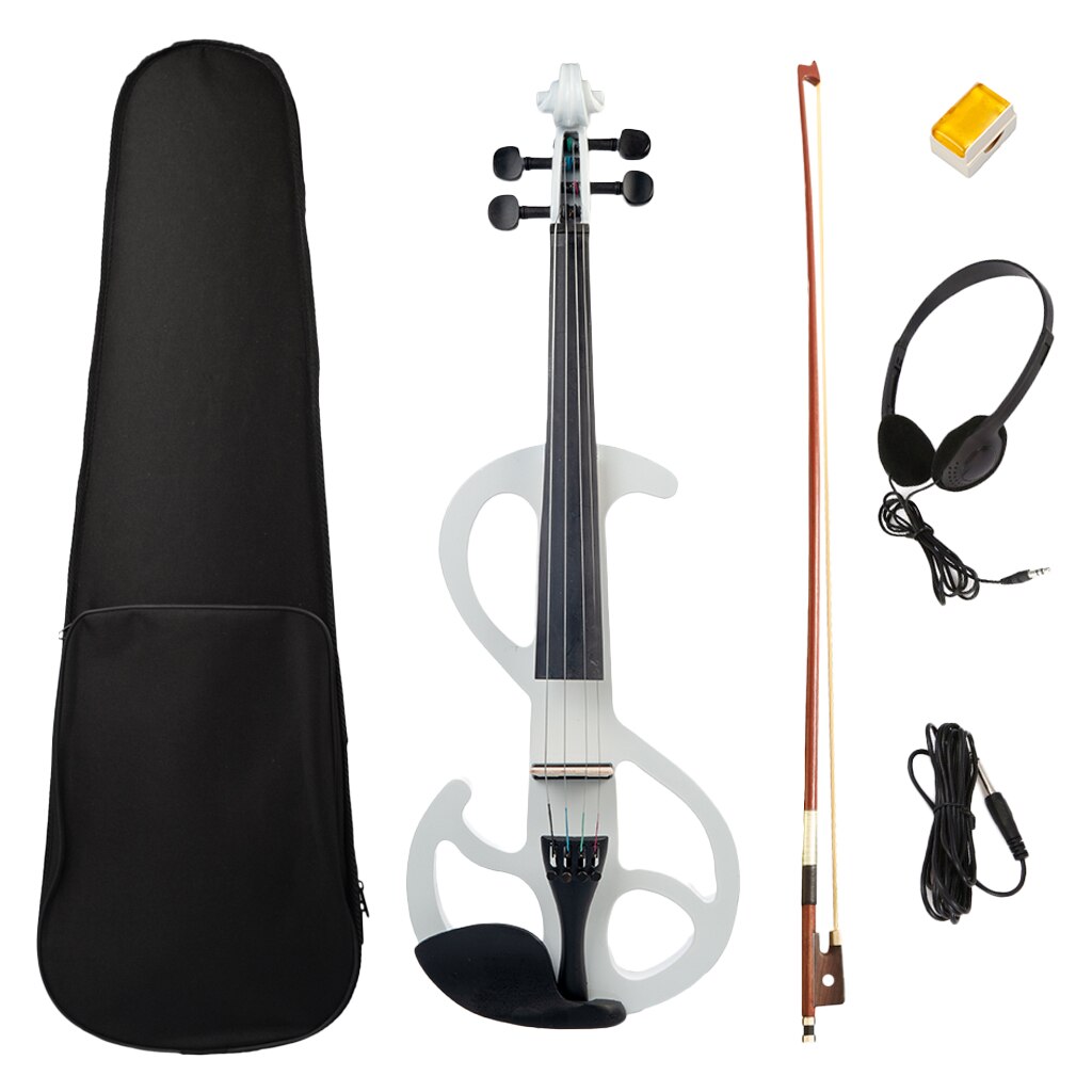 Violín eléctrico 4/4, con accesorios para violín (blanco)
