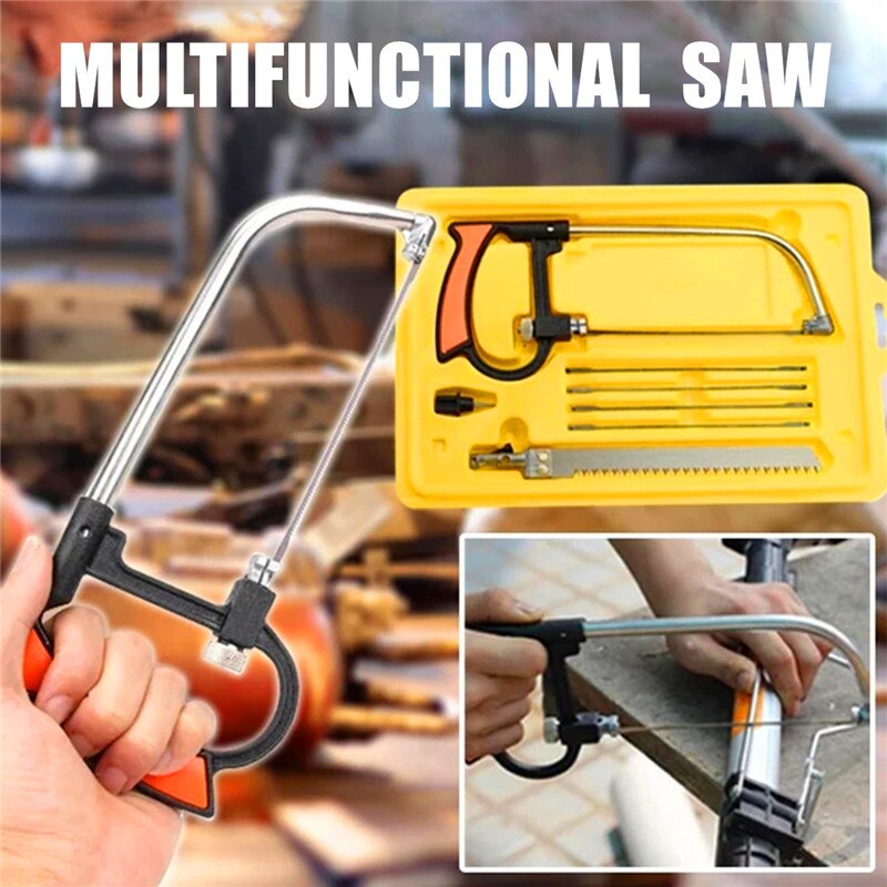 8in1 Saw Multi Purpose Hacksaw DIY Cutting For Steel Saw Metal Wood Glass Hand Saw kit With 6 Saw Blades
