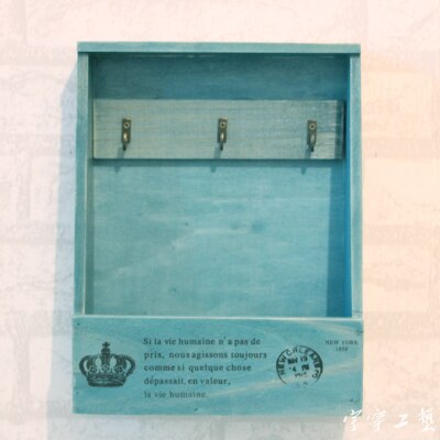 Porta llaves y correo Retro, caja de madera montada en la pared, llavero decorativo montado en la pared, clasificador de bolsillo para entrada de guardabarros de cocina: Blue