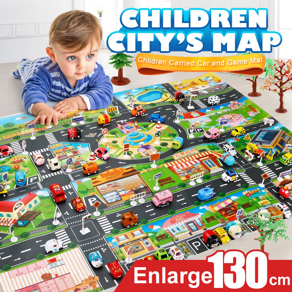 Kids Play Mat City Road Buildings Parking Map Game Scene Home Traffic Map Kids Carpet Map Educational Toys For Children