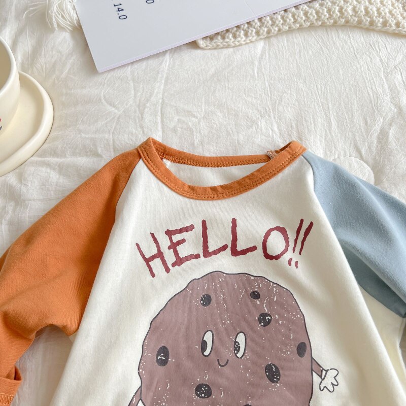 HoneyCherry Infant Cozy Pullover Print Simple Colorblock Long Sleeve T-Shirt baby girl t shirt