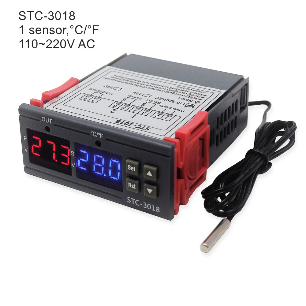 Stc -3008 två relä digital termostat temperaturregulator för inkubator stc -3018 termometer manöverbrytare 10a 240v ac relä: Stc -3018 110-220v ac