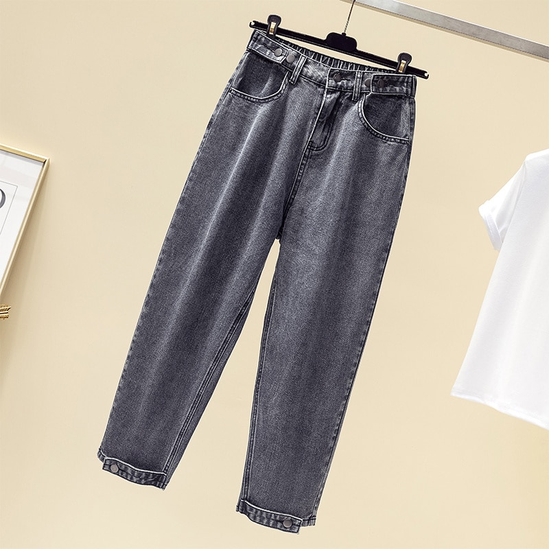 Jean ample taille haute pour femme, pantalon sarouel en Denim, longueur cheville, 100kg, automne