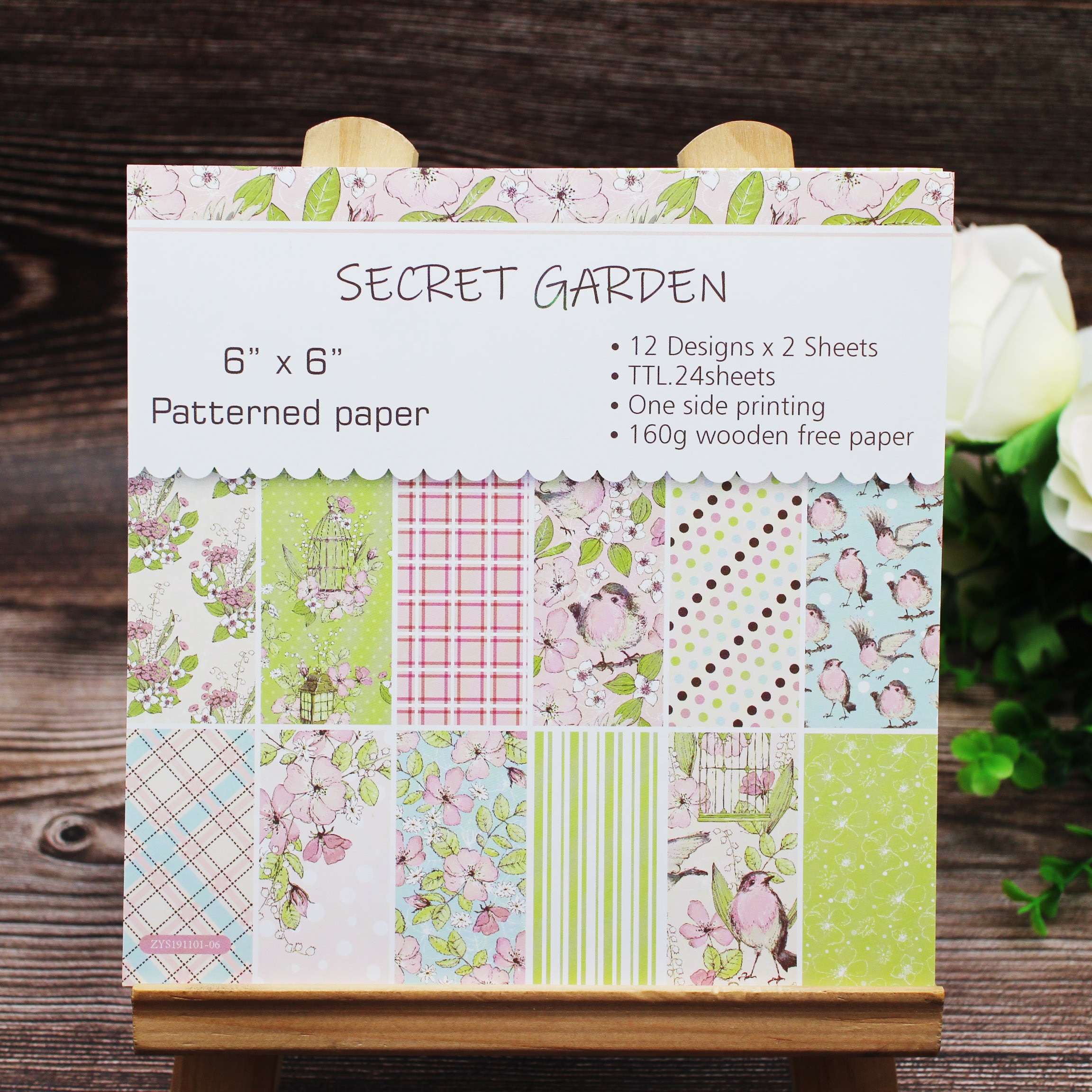 24pcs green patterned pape bird language floral scrapbook paper origami art background paper for cutting die paper DIY crafts