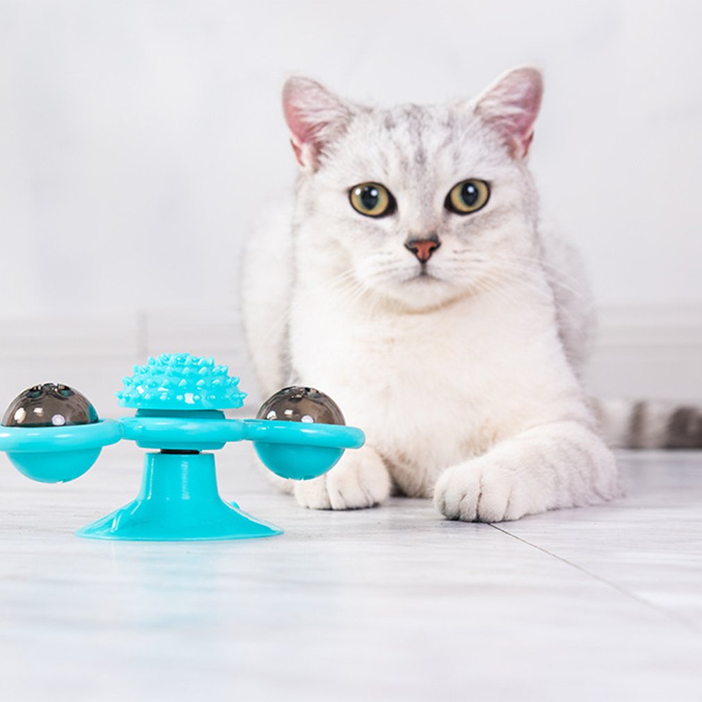 Rotate Windmill Cat Toy Turntable Teasing Pet Toy Tickle Cats Hair Brush Funny Cat Toy Suction Cups Cute