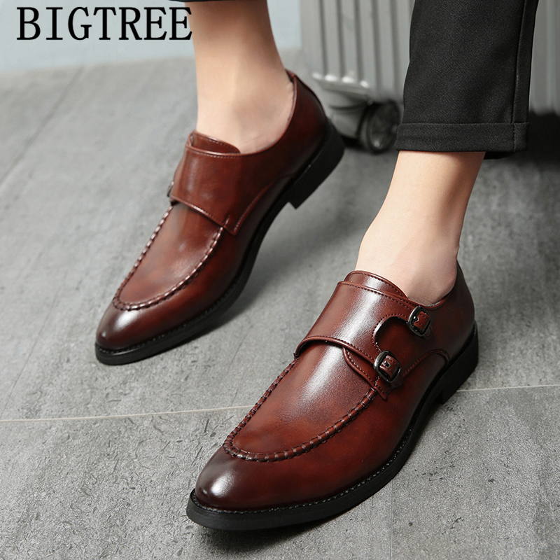 Zapatos con doble correa de monje, zapatos clásicos de lujo para hombre, zapatos formales de talla grande 46, vestido marrón, zapatos italianos de vestir para hombre, zapatos de cuero