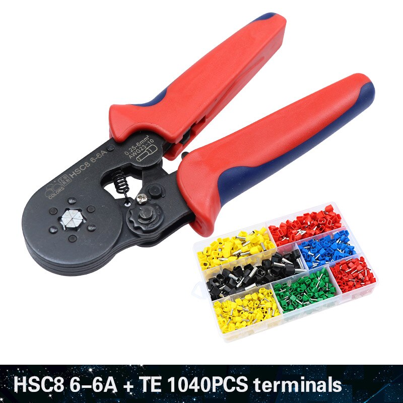 KLEUREN krimptang kabel crimp tang hsc8 6-6 clip wire stripper cutter tang set Elektrische terminal crimper mini gereedschap: 6-6A and TE 1040