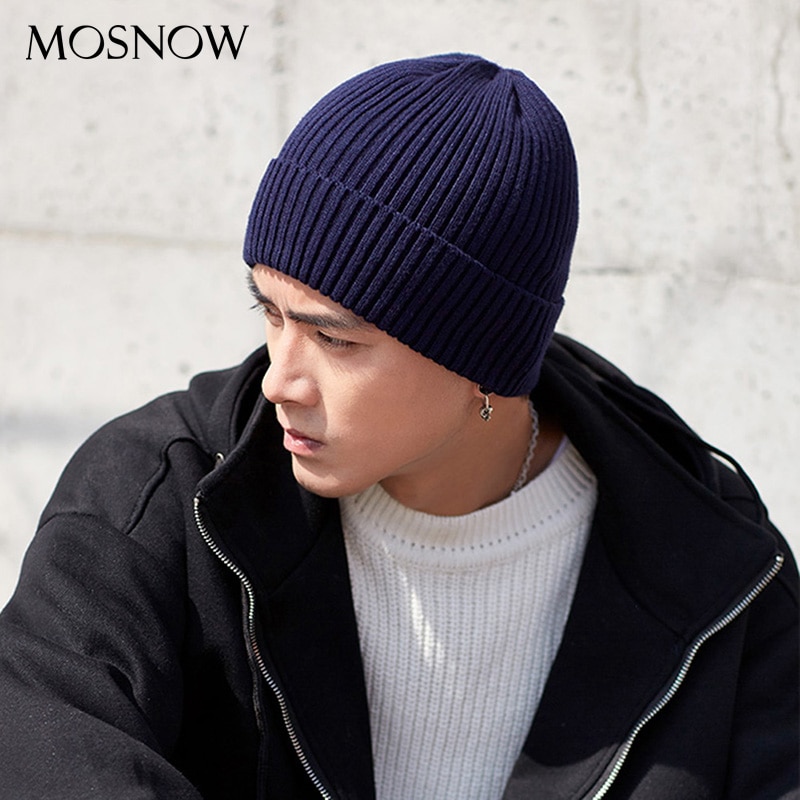 Unisex skullies mössa vinter mössor varma enfärgade stickade mössor casual manlig kort melon mössa utomhus herr mössa motorhuv