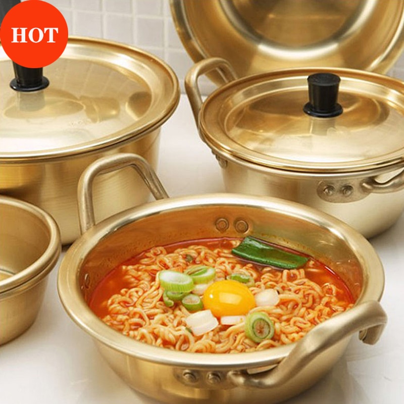 Olla dorada para Fideos, tallarines coreanos para Ramen, olla de sopa de aluminio con tapa, fideos, leche, huevo, sopa, herramientas de cocina, olla rápida✈✈✈✈✈