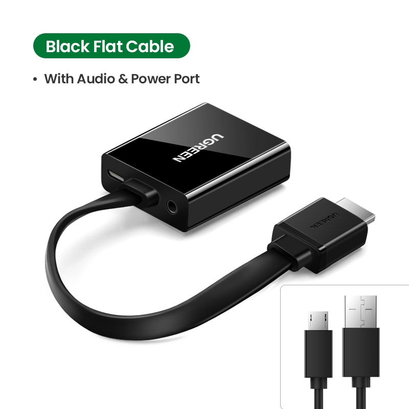 Ugreen Hdmi Naar Vga Adapter Voor PS4 Male Naar Famale Converter 1080P Vga Naar Hdmi Adapter Met 3.5 Jack voor Tv Box Pc Vga Naar Hdmi: Black flat cable