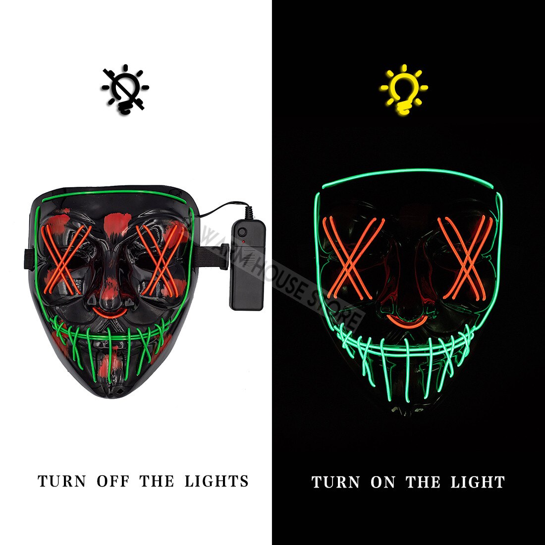 Halloween Party Trend LED Mask Purge Masks Election Mascara Costume DJ Party Light Up Cool Masks Glow In Dark: green and red