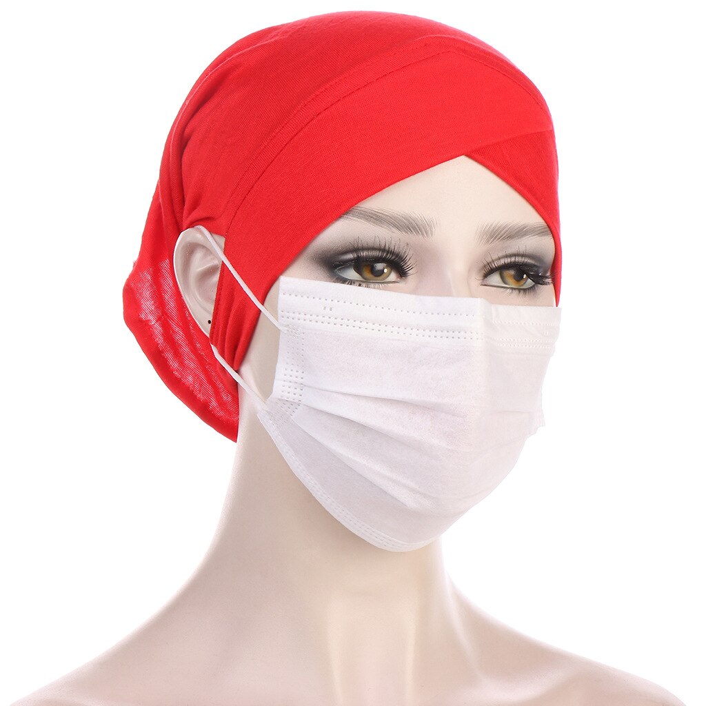 Turban torsadé intérieur Hijabs pour femmes musulmanes, couvre-chef croisé avec trous pour les oreilles, vêtements ethniques, casquette, masque, enveloppe de tête pour dames islamiques: red