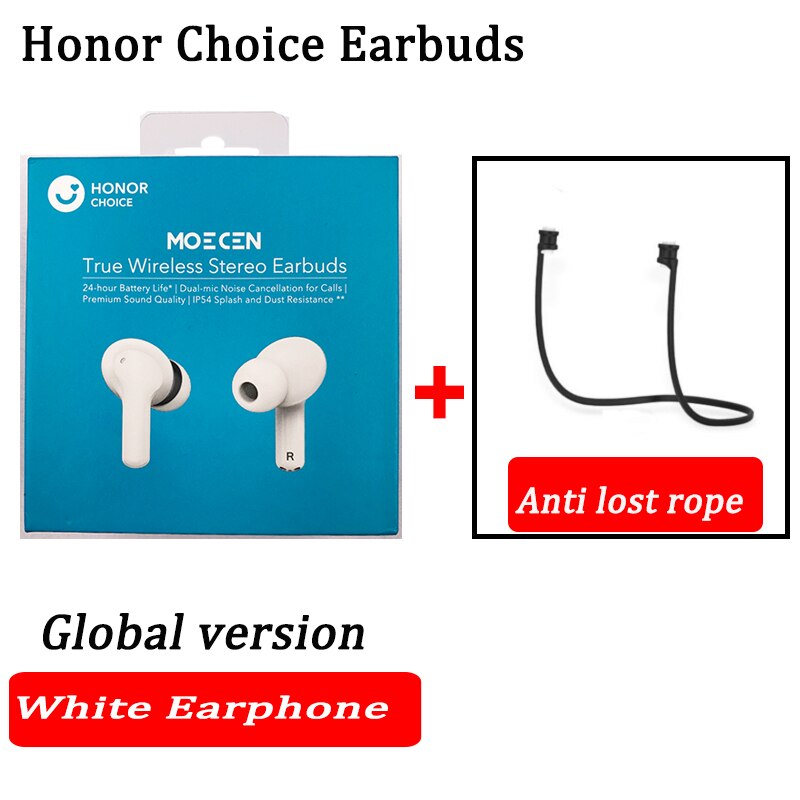 Global Version Honor Choice True Wireless Earbuds TWS Wireless Bluetooth Earphone Dual-microphone Noise Reduction Bluetooth 5.0: white n rope global