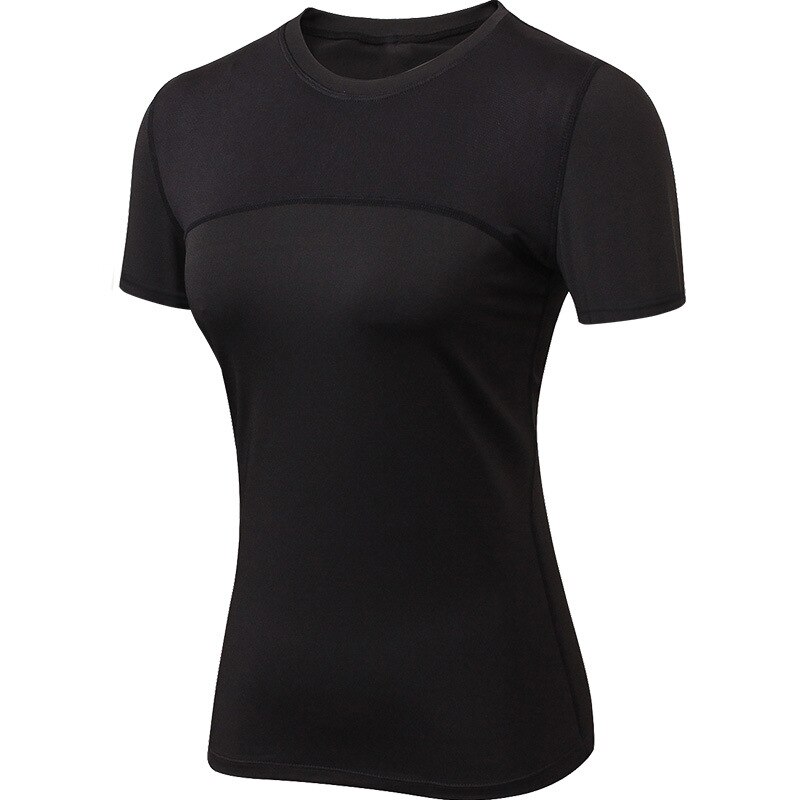 Frauen Lauf T-Hemden, schnell trocken Kompression Sport T-Hemden, Fitness Fitnessstudio Lauf Hemden Abschläge, Sport Tragen für Frau Fitnessstudio: Schwarz / S