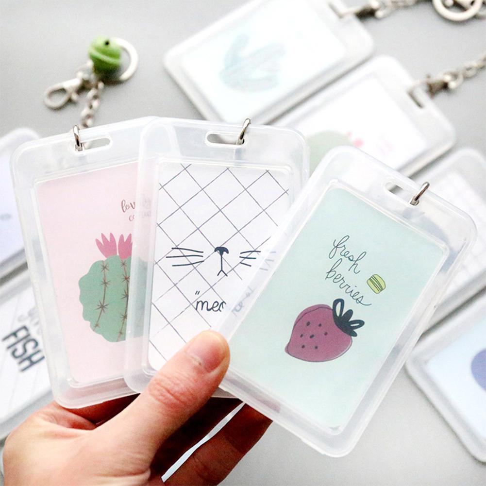 Carte bancaire carte d'identité Bus porte-carte sac avec cloche chaîne dessin animé Transparent porte-carte en plastique porte-carte porte-clés manchon ensemble r57