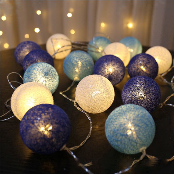 Guirnalda de luces de bola de algodón para Navidad, 2,2 M, 20LED, al aire libre para decoración, boda,: Blue / By Battery