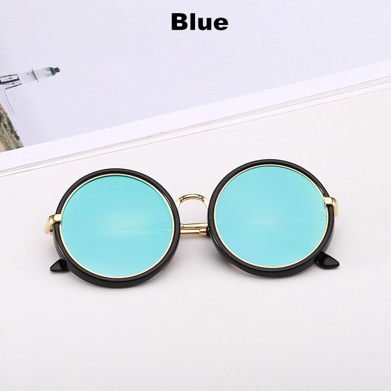 Kottdo klassiske runde børn solbriller vintage drenge piger børn solbriller metal antirefleks solbriller  uv400: Blå