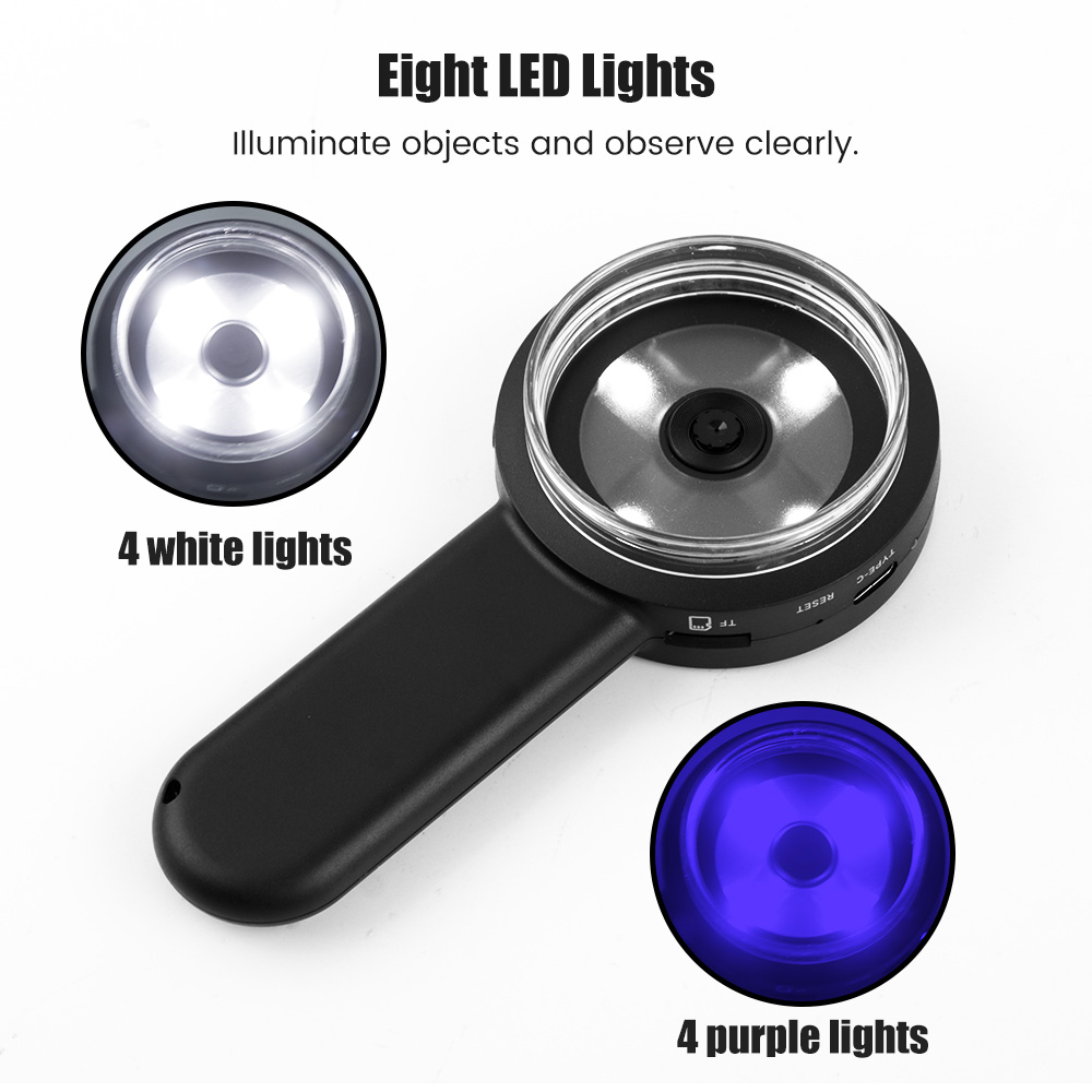 2‘’ Digital Microscope 100X Zoom Magnifying Glass with Light Coin Magnifier with 2 Color Light Mode Windows/Mac Compatible