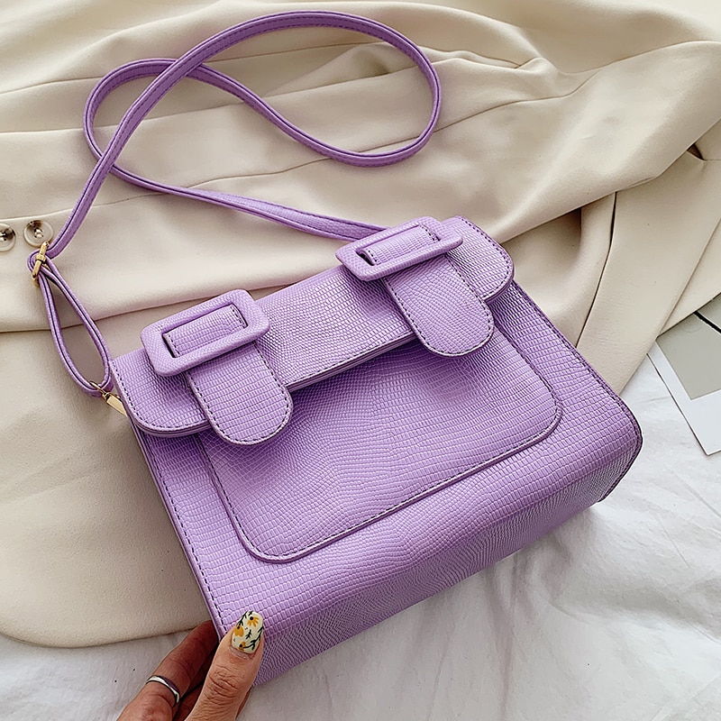 Krokodillemønster firkantet crossbody-veske høy pu-lær dameveske reise skulder messenger bag