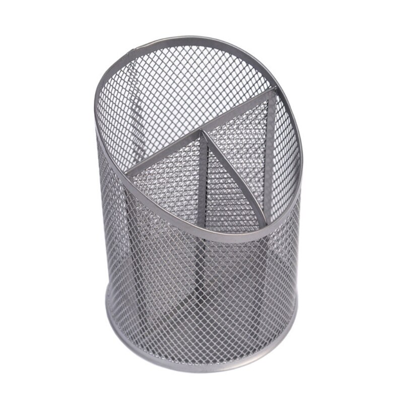 Ronde Stalen Mesh Potlood Pen Pannenlap Pen Case Box Art Supply Organizer Art Penselen Zwart En Zilver