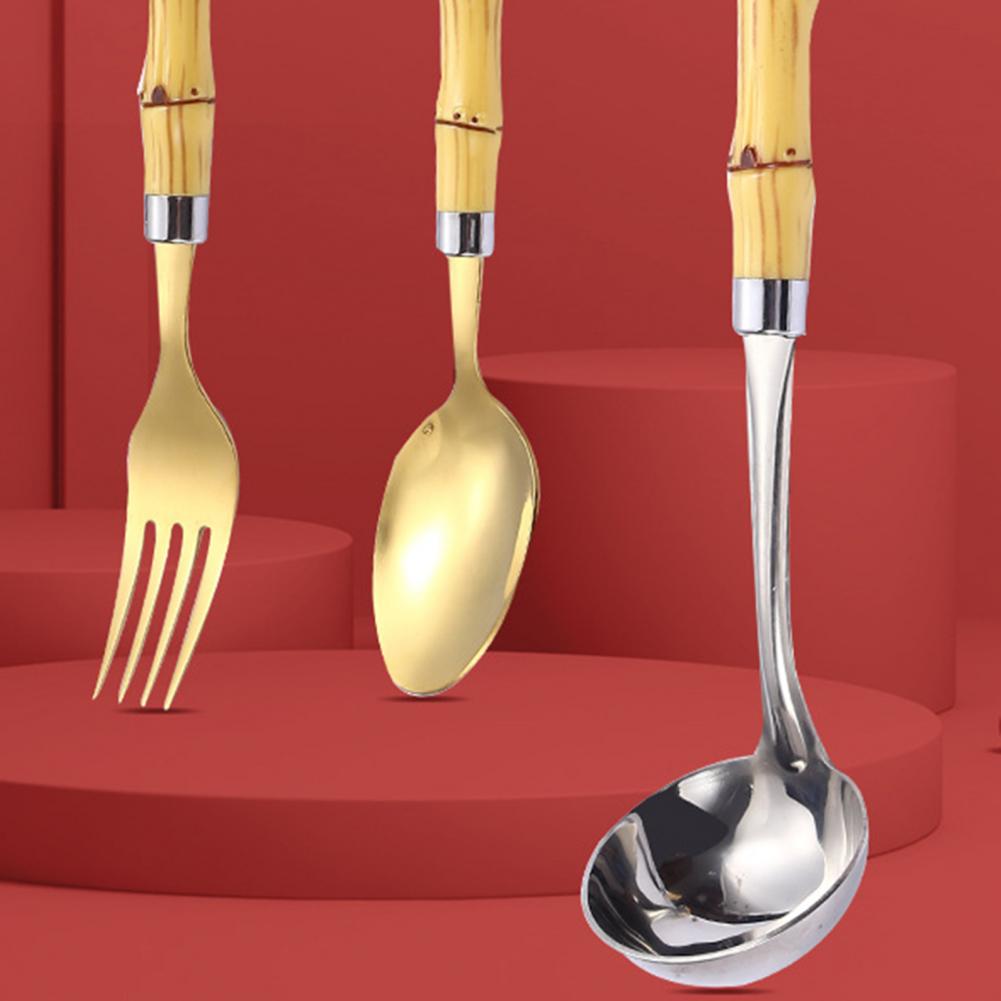 Taart Lepel Rvs Bamboe Handvat Roeren Vork Bestek Set Vorken Messen Lepels Theelepel Bestek Levert