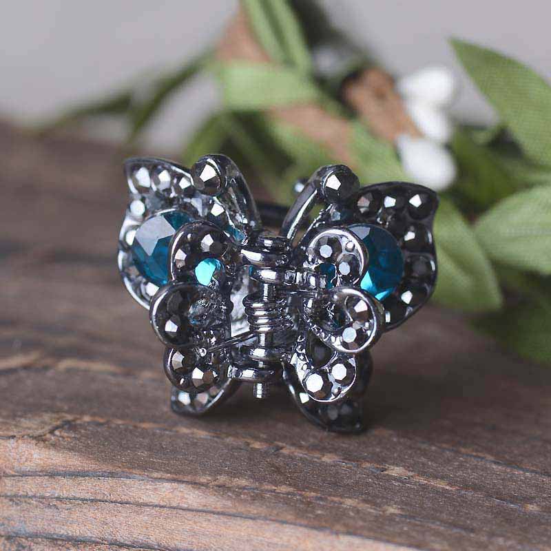 Retro Small Butterfly Gun Black Plating Hair Claw Clip Women Mini Metal Hair Clip Hair Accessories Jewelry: sky blue