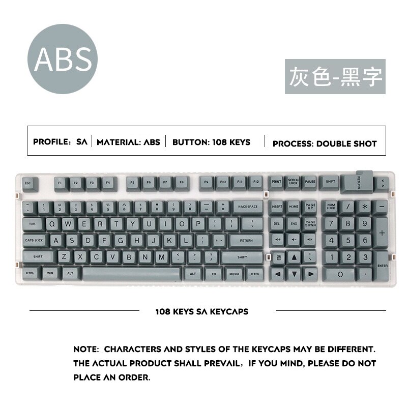 108 schlüssel SA Profil Keycap Große Schrift Opaque Ball Kappe Doppel Schuss Personalisierte Keycap Für Cherry MX Schalter Mechanische Tastatur: Gray