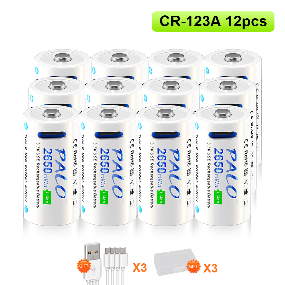 16350 USB CR123A Rechargeable Battery with Type C Port 2650mWh CR123 16340 Batteries Pack RCR123 Lithium Charge for Flashlight: Gold