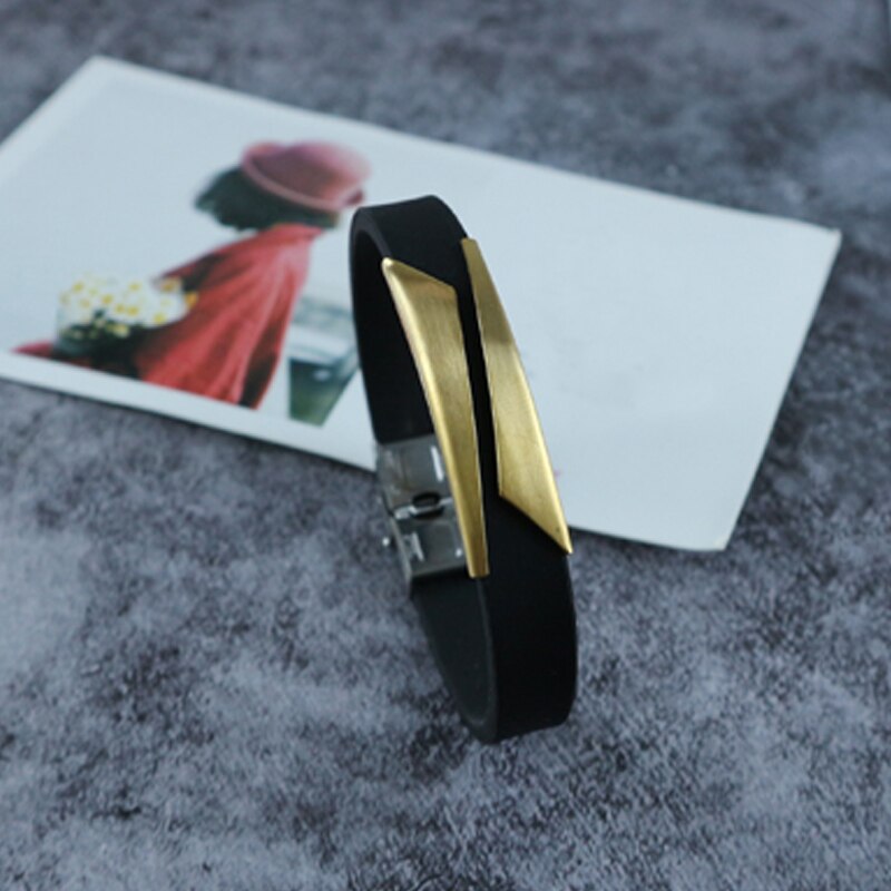 Grafica geometrica irregolare bracciale in Silicone genuino in acciaio inossidabile accessori di colore nero gioielli per uomo: Oro-colore