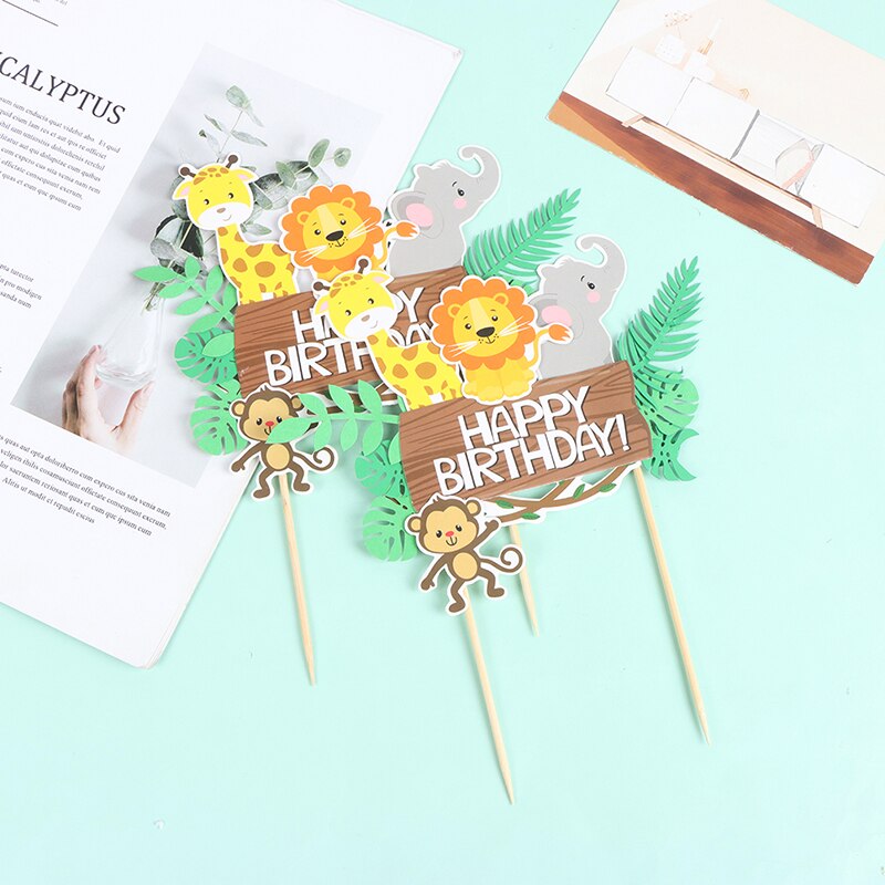 Décor de gâteau Safari Jungle, décor de fête d&#39;anniversaire, joyeux anniversaire, Lion, girafe, singe, 2022, 1 pièce