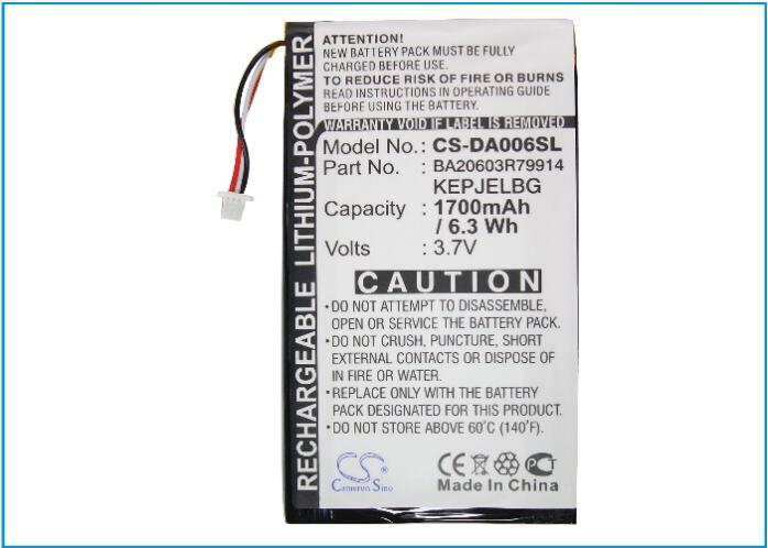 Batería de 1700mAh para Zen Vision M BA20603R79914 DVP-HD0003 MP3, MP4, PMP batería de mAh