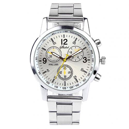 Men Round Sub-dials Decor Alloy Band Analog Quartz Wrist Watch: White