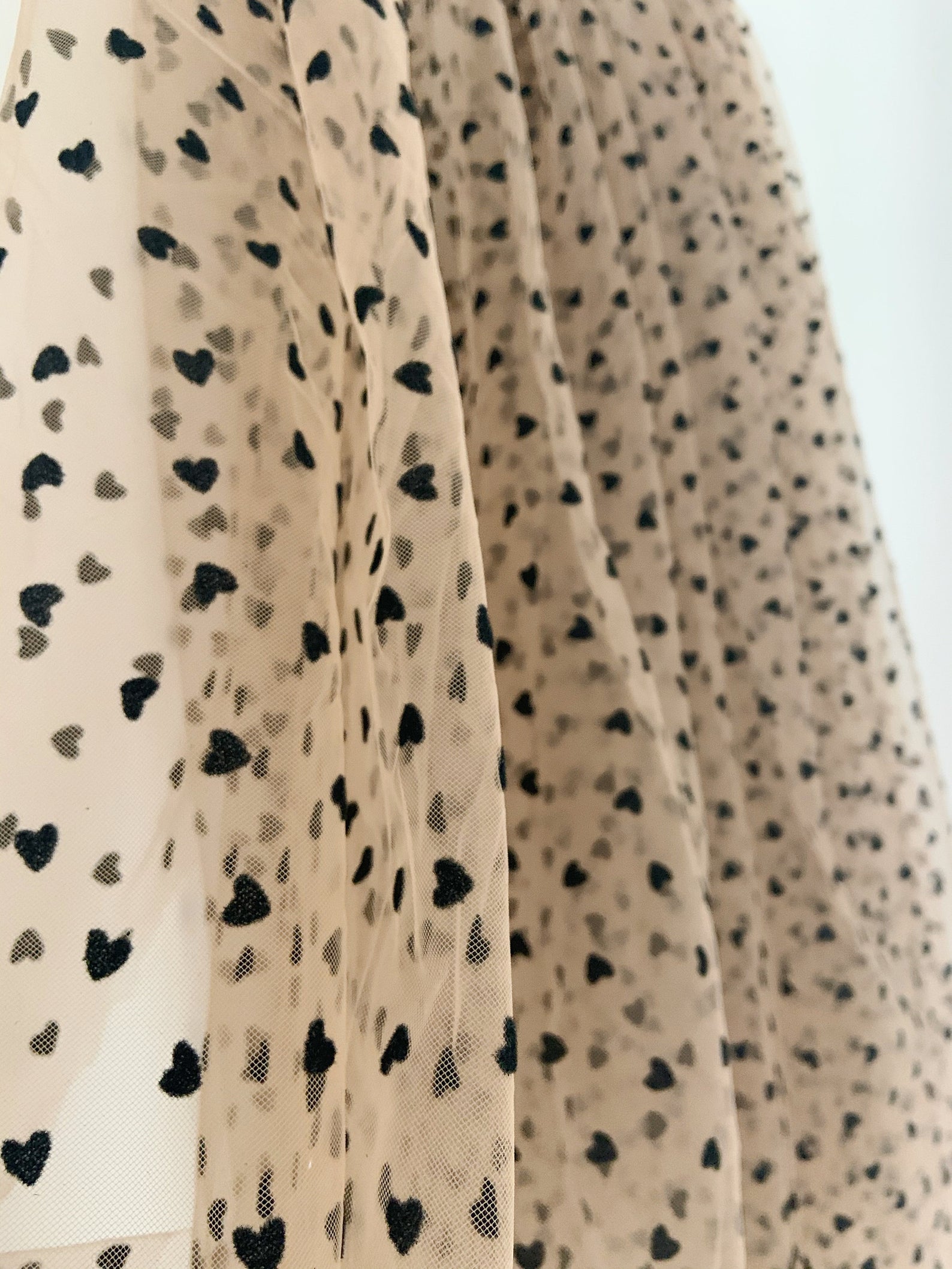 1 yard Nude Tan Tulle Lace Fabric With Velvet Hearts Tulle Mesh Fabric With Velvet Dot