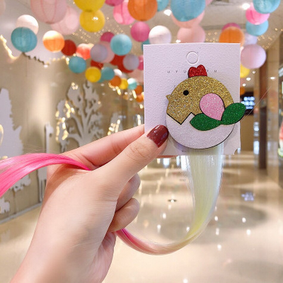 Kawaii licorne perruque ruban épingles à cheveux bebe filles mignon faux cheveux torsion meche a tresse décoration enfants bonbons barre pince à cheveux enfants bandeau accesoire: color 7