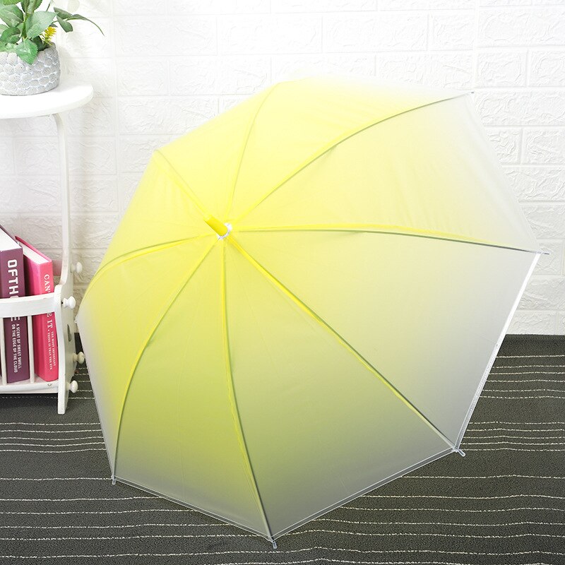 Small Fresh Long Handle Umbrella Transparent Color Gradient Umbrella Straight Umbrella Frosted Film Dance Lady Umbrella: Yellow