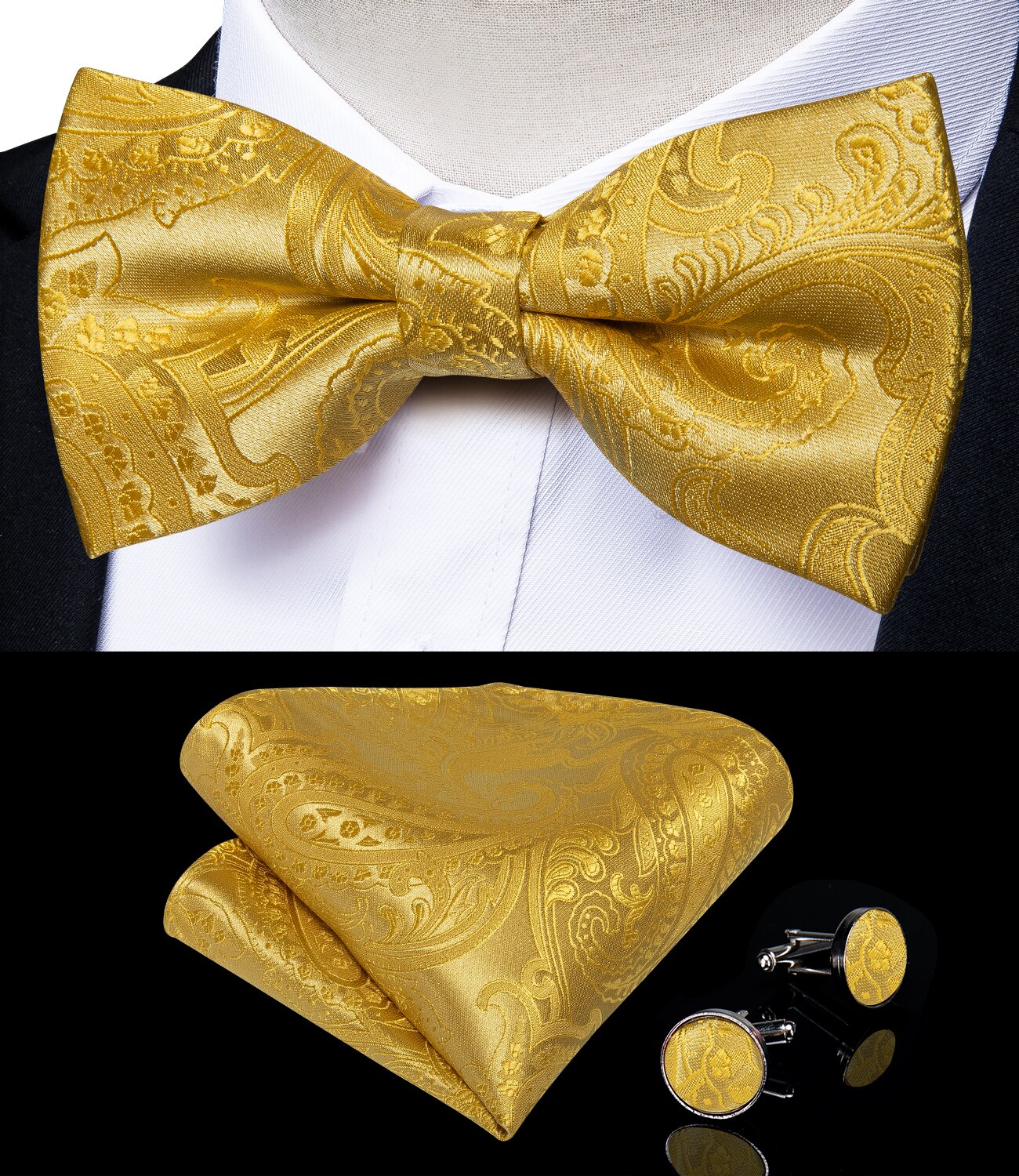 Luxury Yellow Men's Suspenders Silk Elastic 6 Clips Braces Wedding Party Accessories Men Y-back Suspenders Bow Tie Set DiBanGu