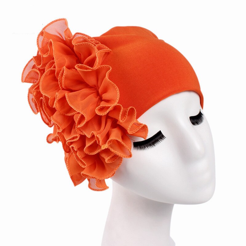 Frauen Muslimischen Rüschen Blume Turban Motorhaube Hütte Bandana Chemo Kappen wickeln Kopftuch: Orange