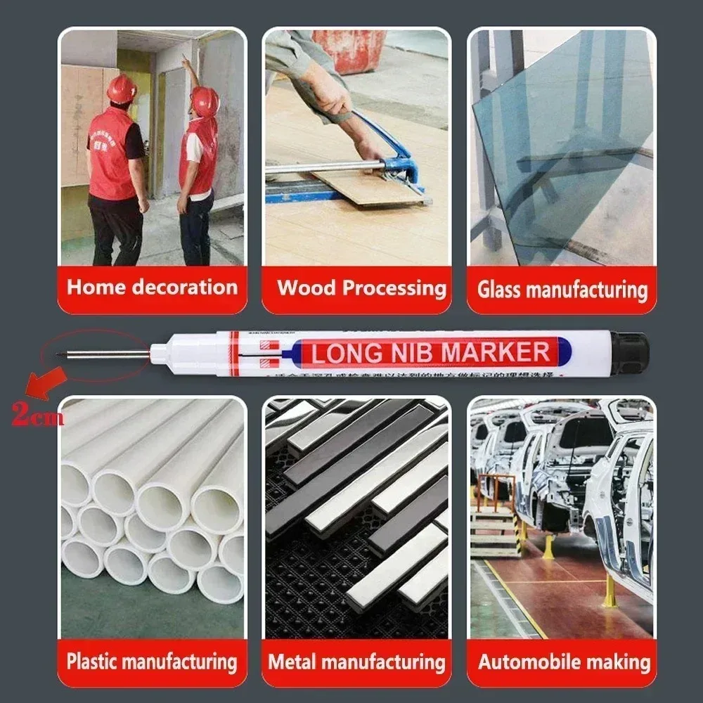 Long Tip Marking Pen 20mm High Visibility Ink, Fast-Drying Permanent with Ergonomic Grip for DIY Craft & All-Surface Woodworking