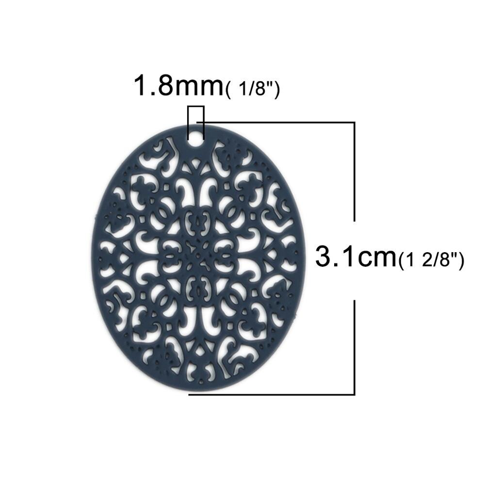 DoreenBeads-colgantes de filigrana de cobre a la , dijes ovalados de colores del ejército, accesorios de joyería DIY, 3,1 cm x 2,4 cm, 10 Uds.: Purple Gray