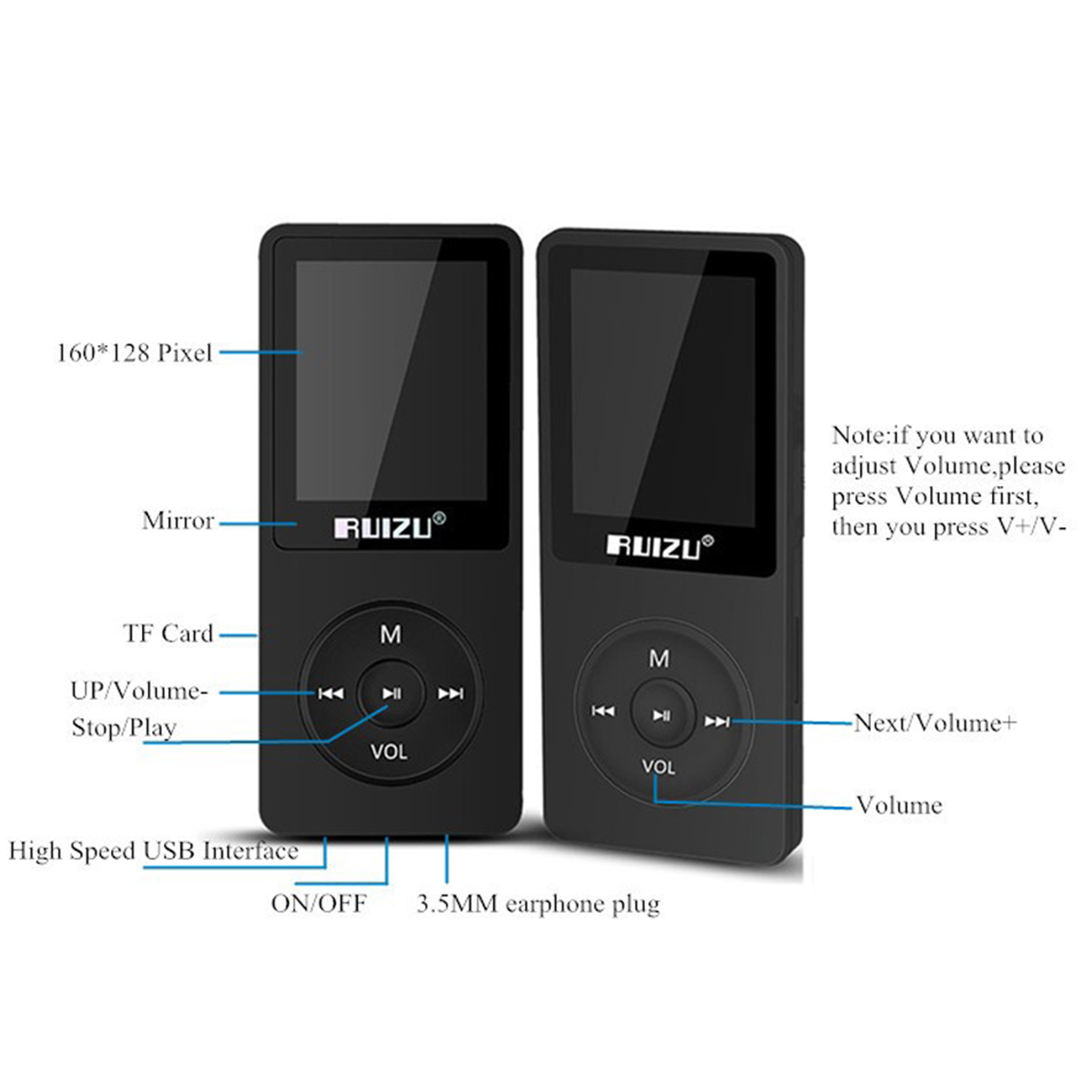 Lecteur de musique 100% Original RUIZU X02 version anglaise ultra-mince lecteur MP3 avec 8 go de stockage jouer 80h Radio Fm E-Book