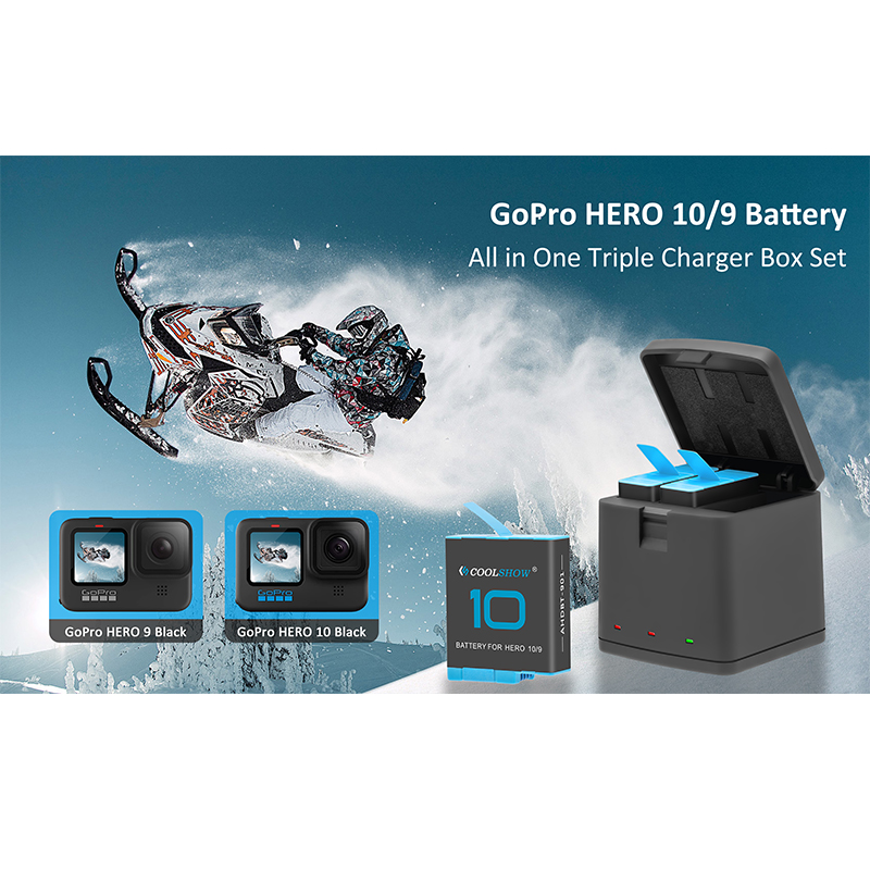 Kamera batterier til gopro hero 10 9 batterioplader 1800 mah til gopro hero 9 10 sort tilbehør batteri