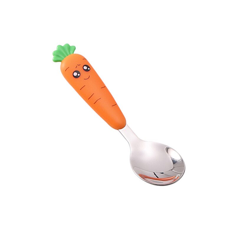 Baby Gadgets Tableware Children Utensil Stainless Steel Toddler Dinnerware Cutlery Cartoon Carrot Baby Gadgets Feedkid: Spoon