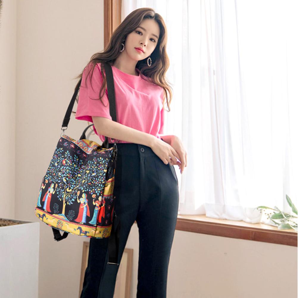 Casual Multifunctional Anti-Theft Women's Backpack Oxford Elephant Tree Printed Large Capacity Travel Shoulder Bag