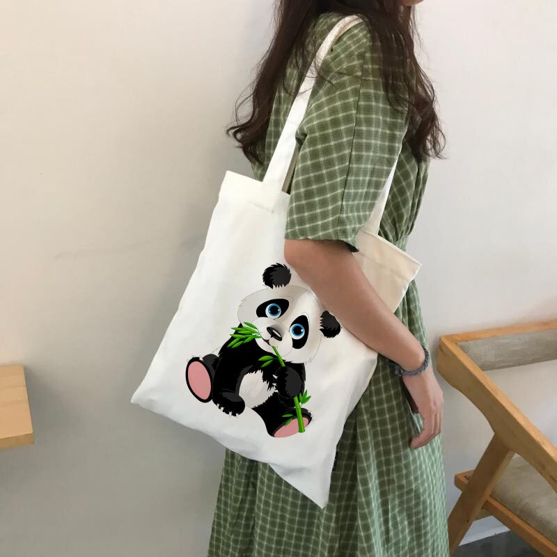 Panda dos desenhos animados bonito animal impressão senhoras bolsas de lona sacola de viagem de compras das mulheres eco reutilizável sacos de ombro bolsas de tela