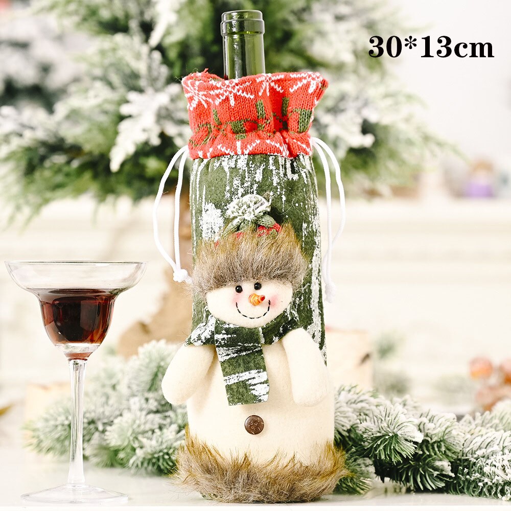Jul vinflaskedæksel juletræ blomsterstrømpepose champagne opbevaringspose hjemmedekorationer juledekorationsår: 8