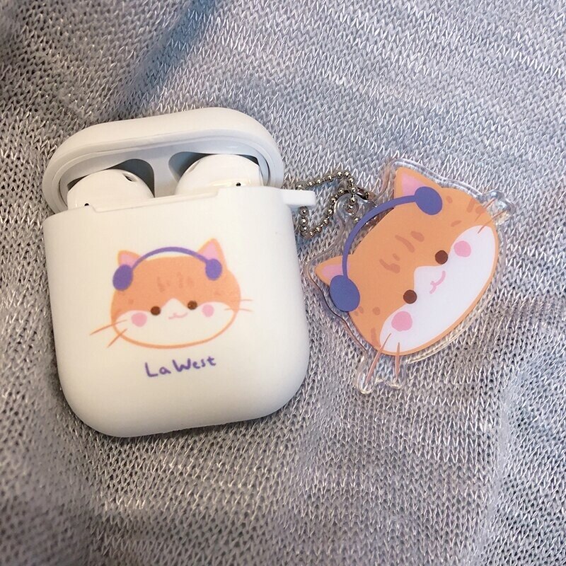 Airpods 1/2/PRO mit schlüssel ring für mädchen und paare STARRY WALD X LA WEST nette tier hund katze gesicht weichen TPU fall für: WHITE- Orange Cat