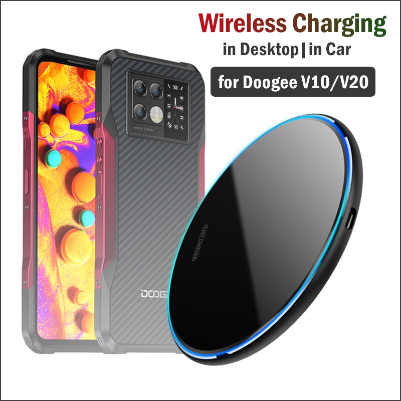 10W Fast Qi Wireless Charging for DOOGEE V10 V20 5G Rugged Phone Wireless Charger Car Charging Stand for Doogee V20 Holder