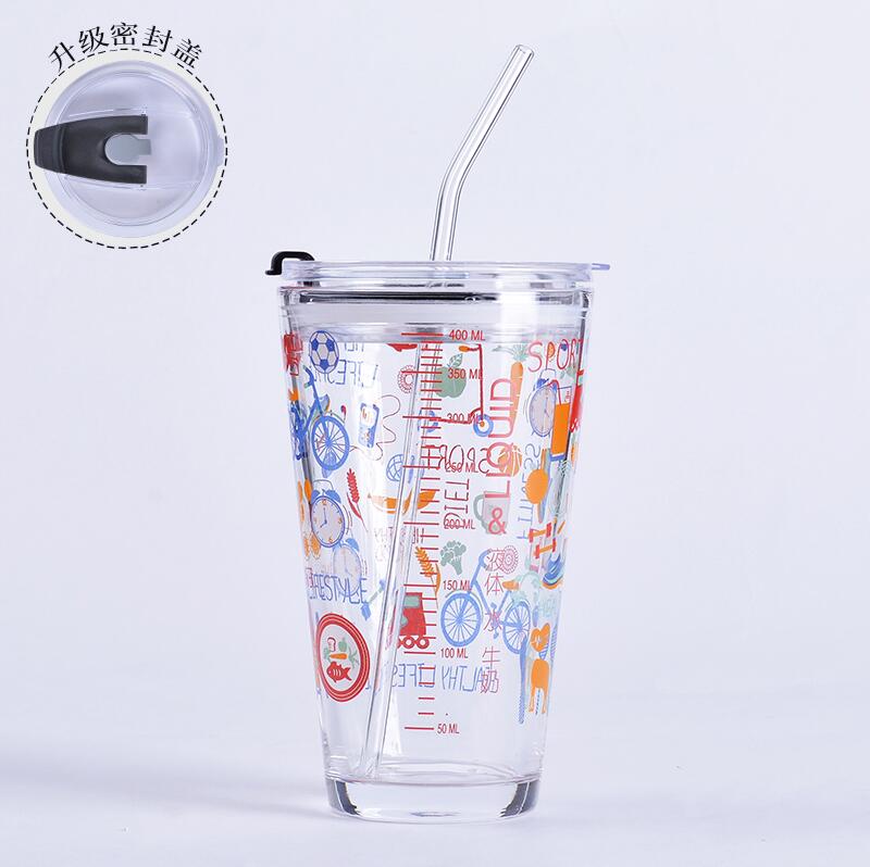 500ml flamingo dyrekarton glas vandflasker familie digitalt glas målekop mælk kaffeglas kop med låg te halm krus: Cykel