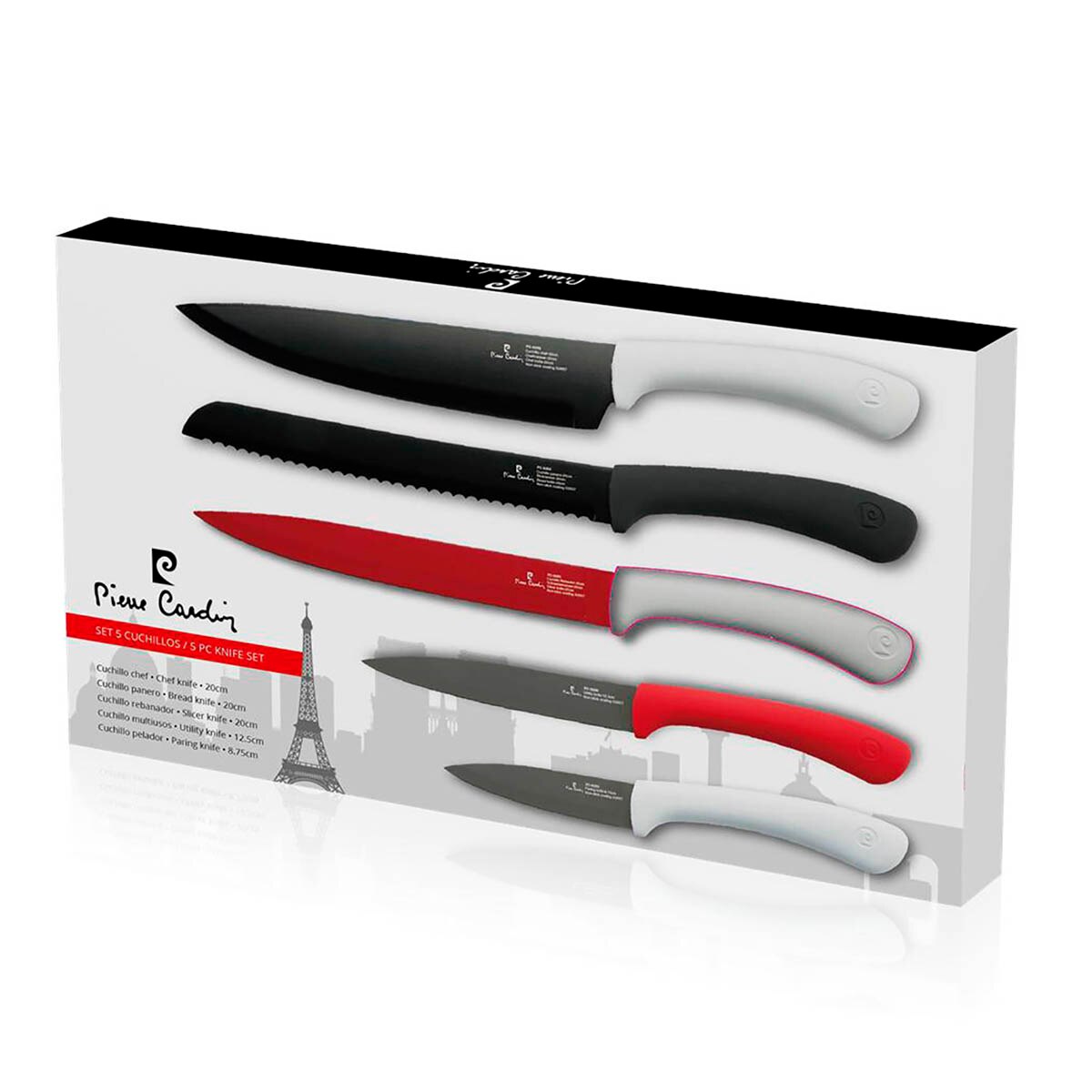 Set de cuchillos 5 pcs Eclat Pierre Cardin, acero inoxidable, colores, elegantes, modernos, resistentes, duraderos, antidherentes, agarre comodo y seguro, fácil limpieza,